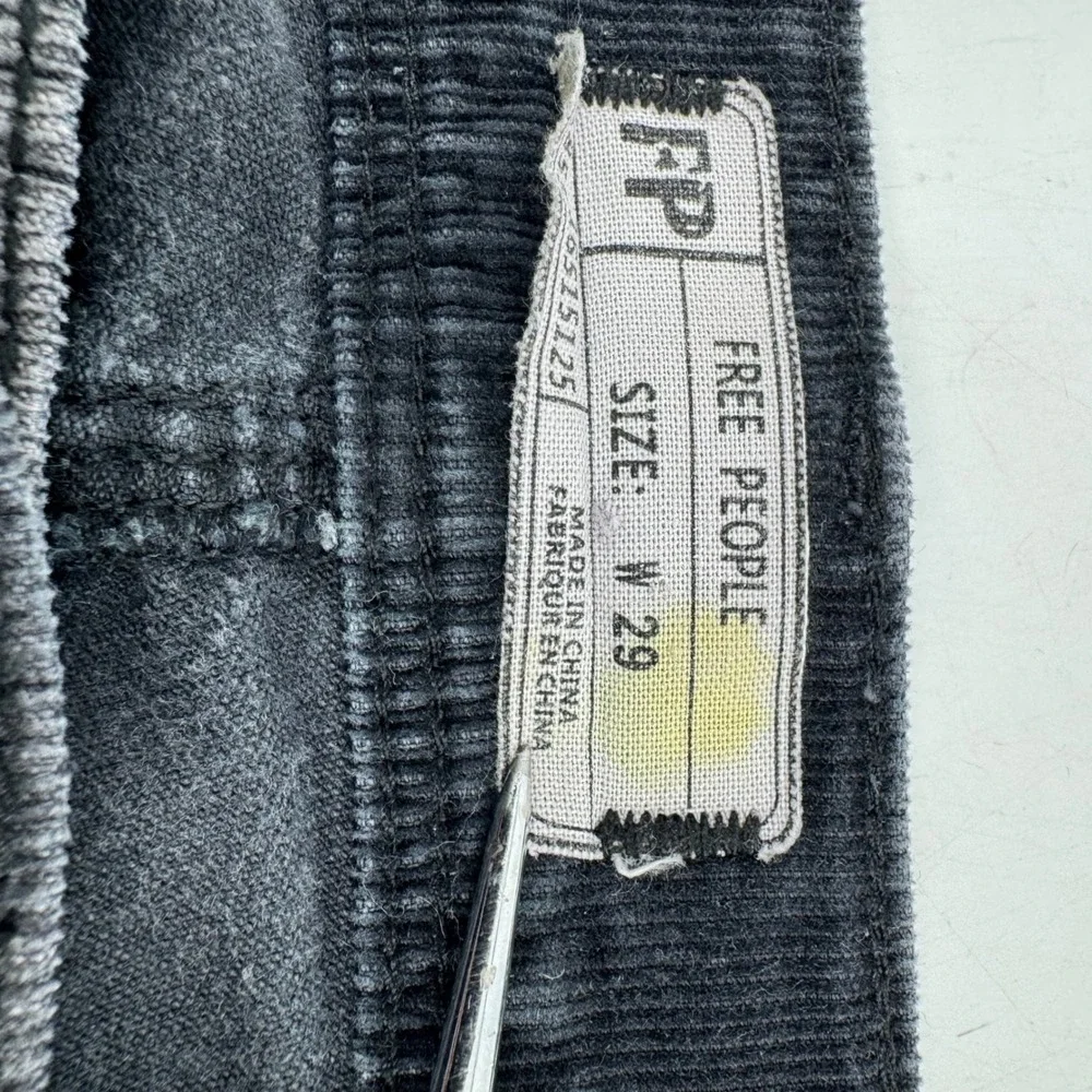 Free People Corduroy Pants Gray Wash High‎ Rise Casual Comfort Size 29